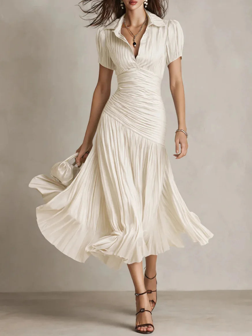 Jocelyne - Women's Satin Midi Dress with High Waist - photo 2