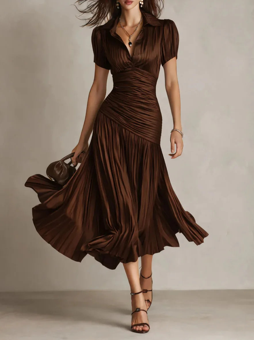 Jocelyne - Women's Satin Midi Dress with High Waist - photo 3