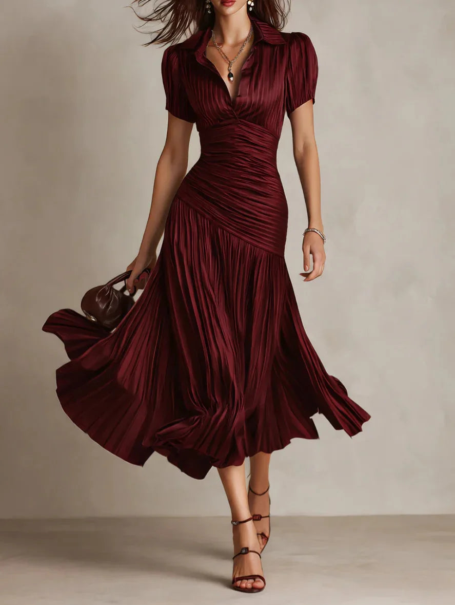 Jocelyne - Women's Satin Midi Dress with High Waist - photo 4