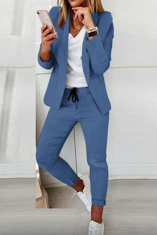 Johanna - Women's Two-Piece Set with Drawstring - Denim Blue