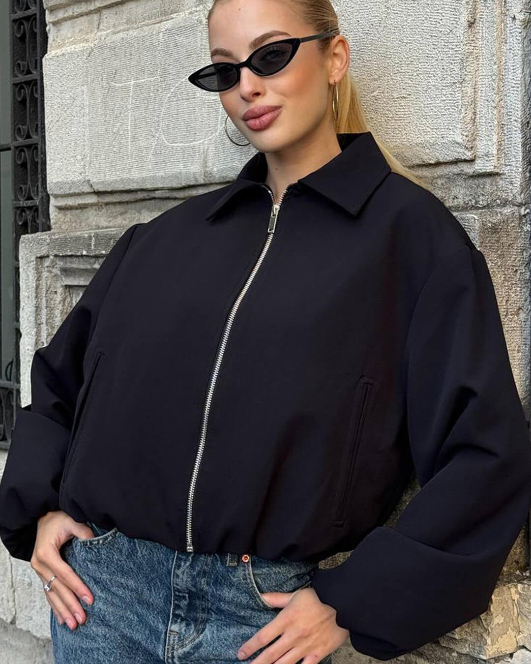 Josephine - Women's Zip-Front Bomber Jacket with Ribbed Cuffs