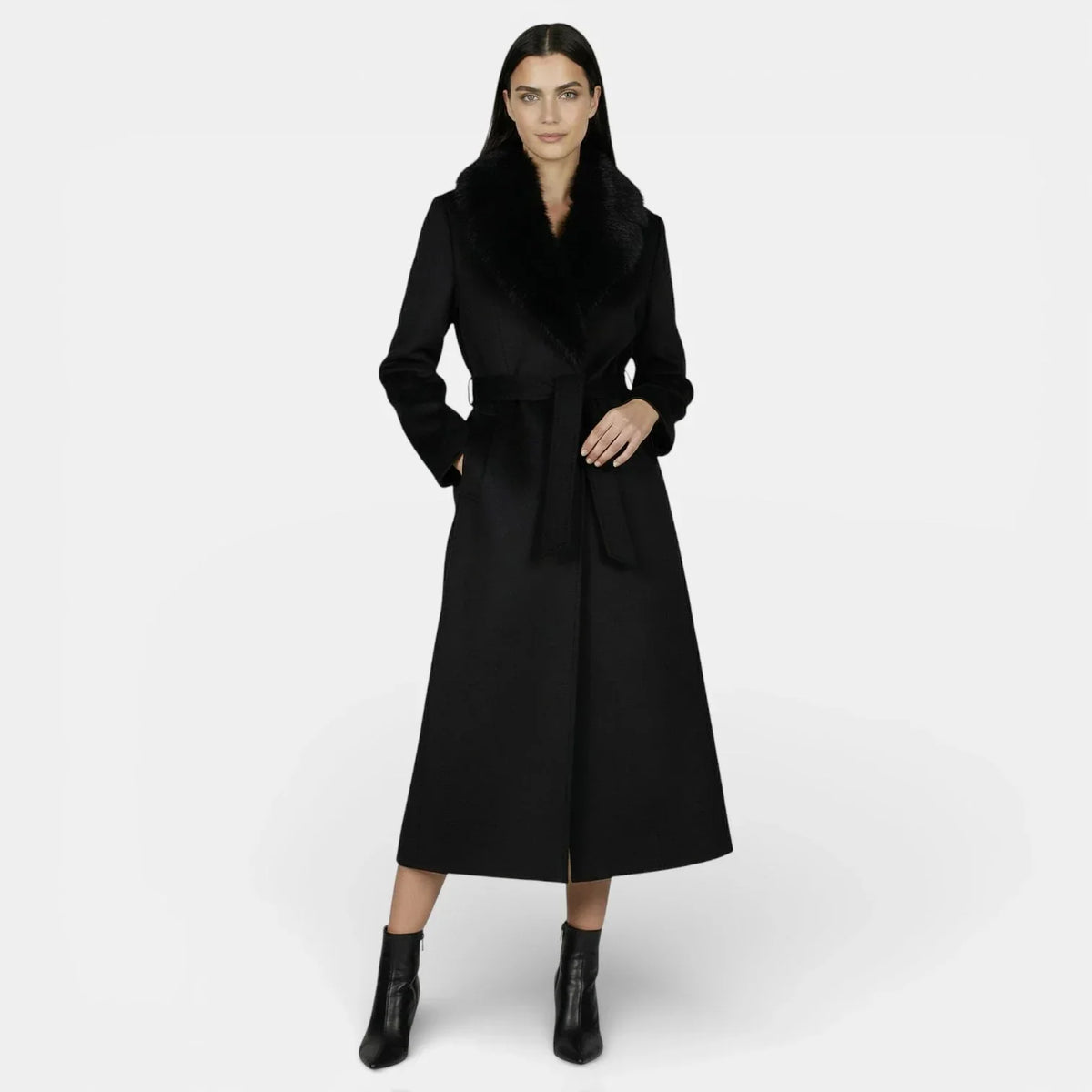 Joy - Women's Wrap Coat with Tie Belt and Side Pockets - photo 3