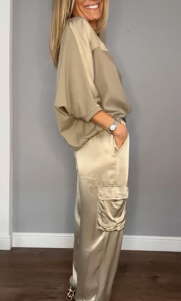 Nova - Costum de damă din satin în două piese (disponibil și în mărimi mari)