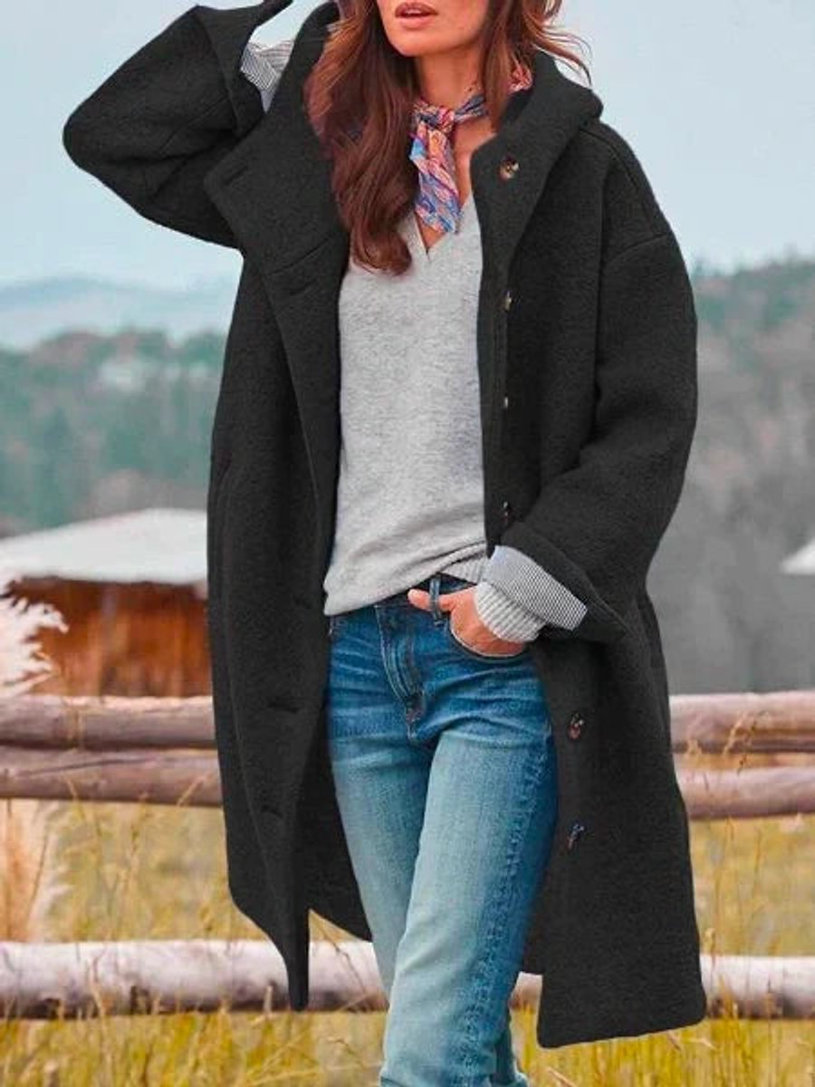 Julianne - Women's Long Hooded Fleece Coat with Buttons - photo 4