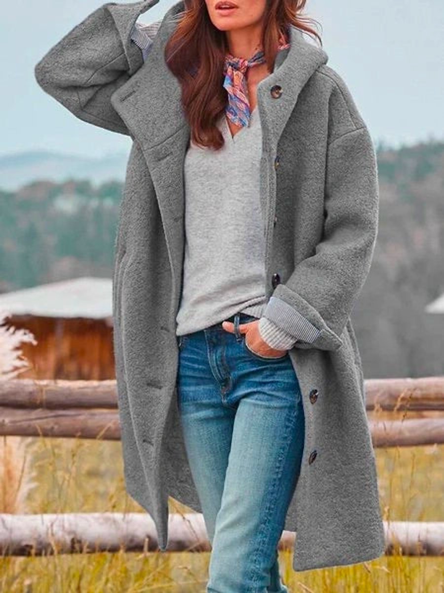 Julianne - Women's Long Hooded Fleece Coat with Buttons - photo 5