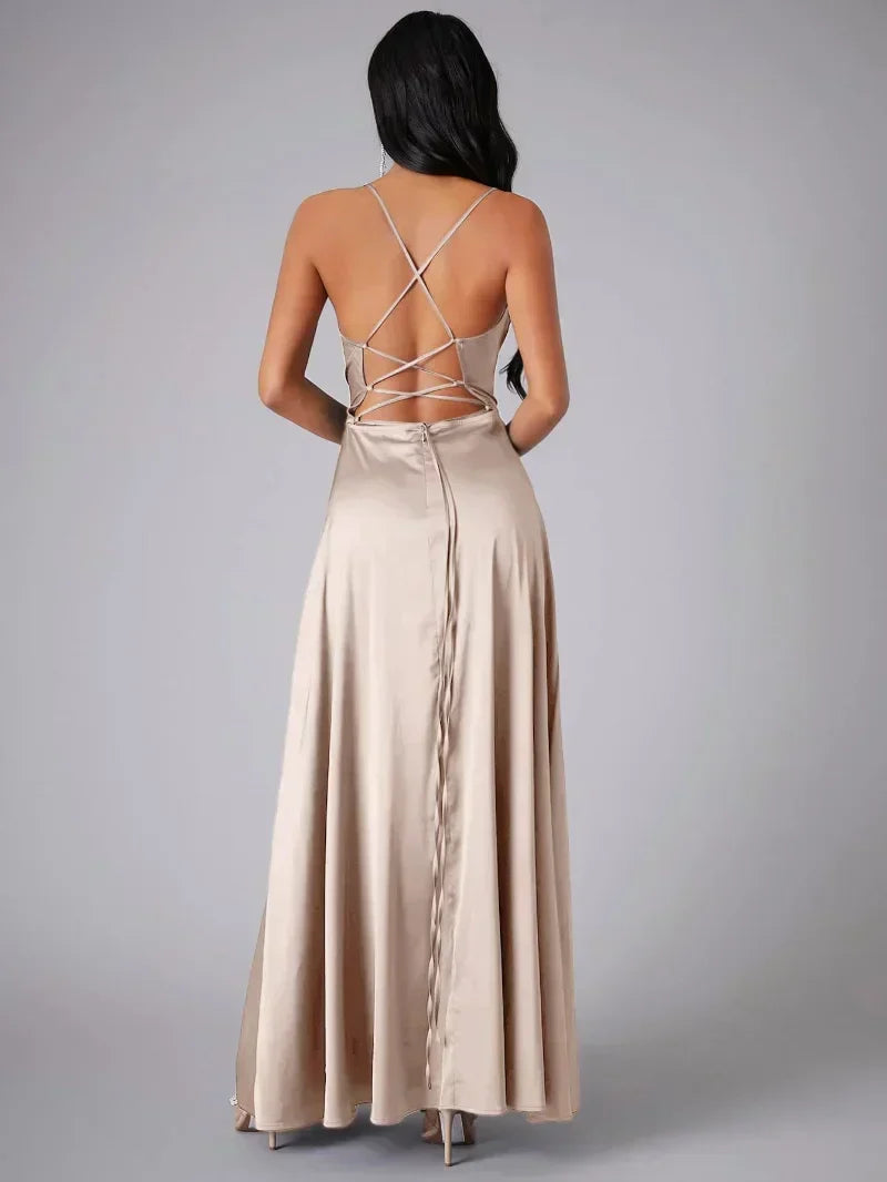 Women's Satin Maxi Evening Dress with High Slit - photo 2