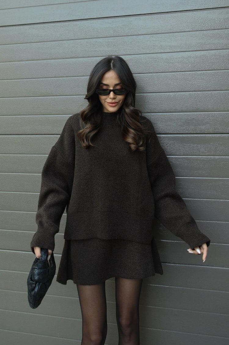 Women's Knit Two Piece Set with Oversized Sweater and Skirt
