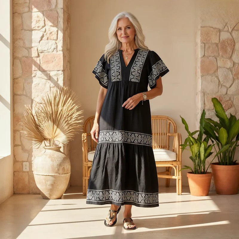Kaia - Women's Boho Midi Dress with Embroidered Trim - photo 1