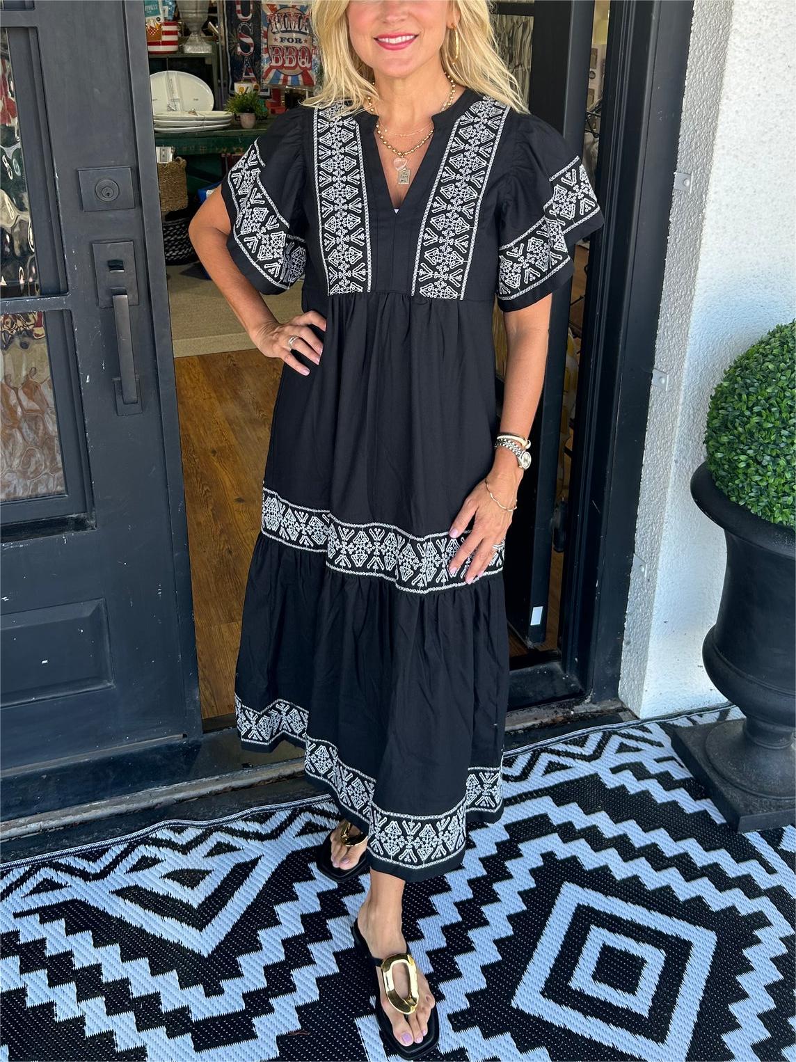 Kaia - Women's Boho Midi Dress with Embroidered Trim - photo 2