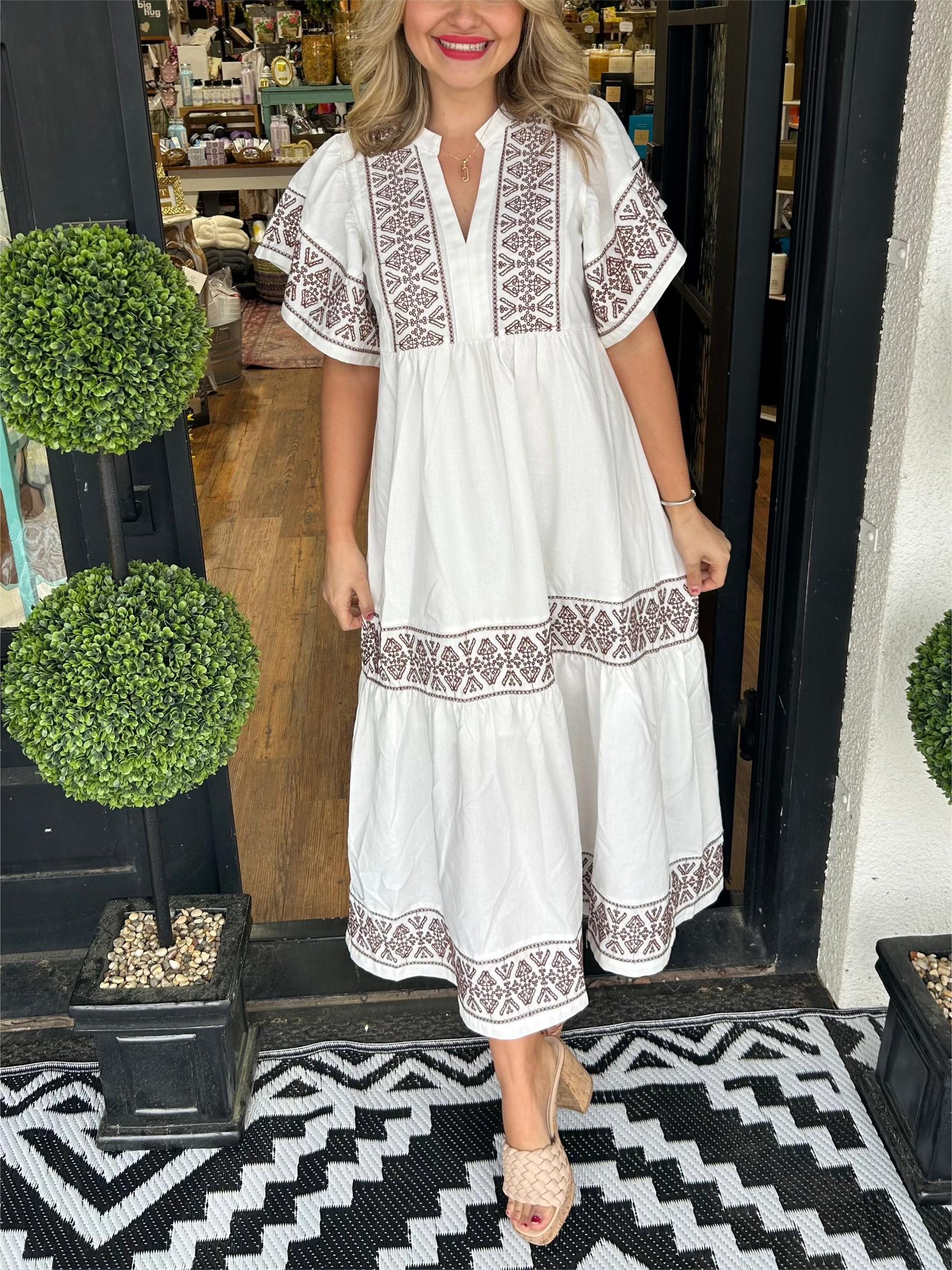 Kaia - Women's Boho Midi Dress with Embroidered Trim - photo 3