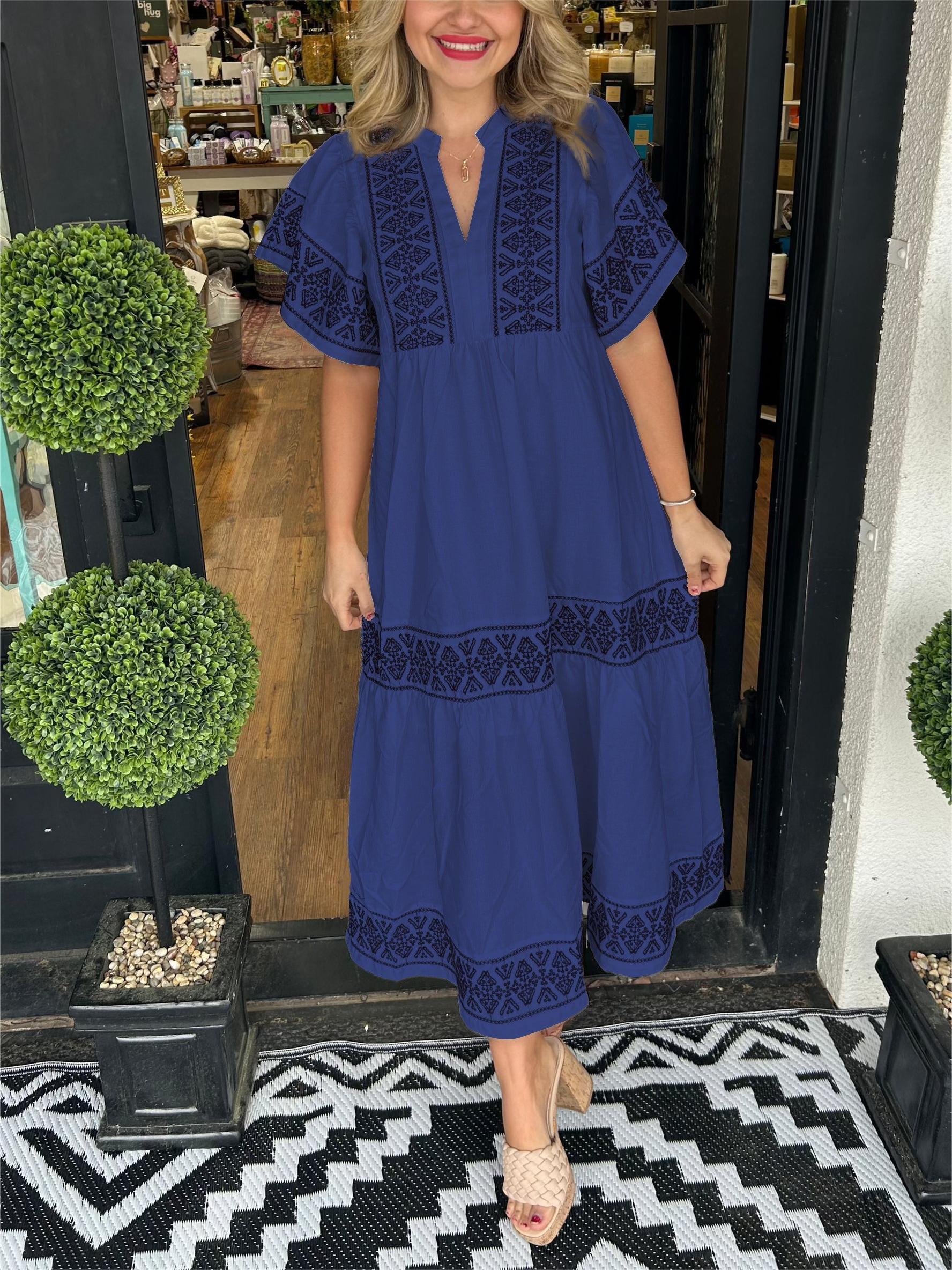 Kaia - Women's Boho Midi Dress with Embroidered Trim - photo 4