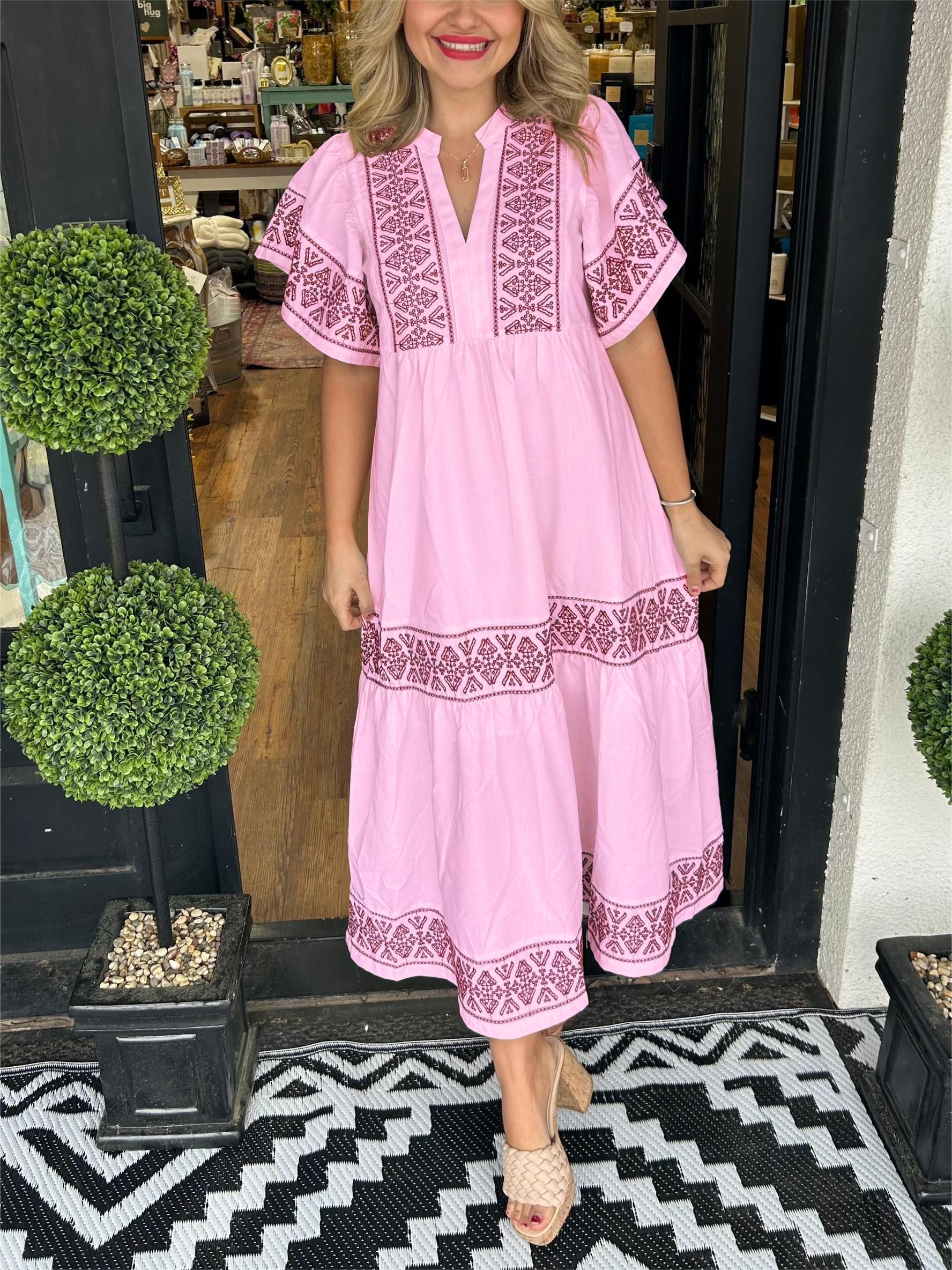 Kaia - Women's Boho Midi Dress with Embroidered Trim - photo 5