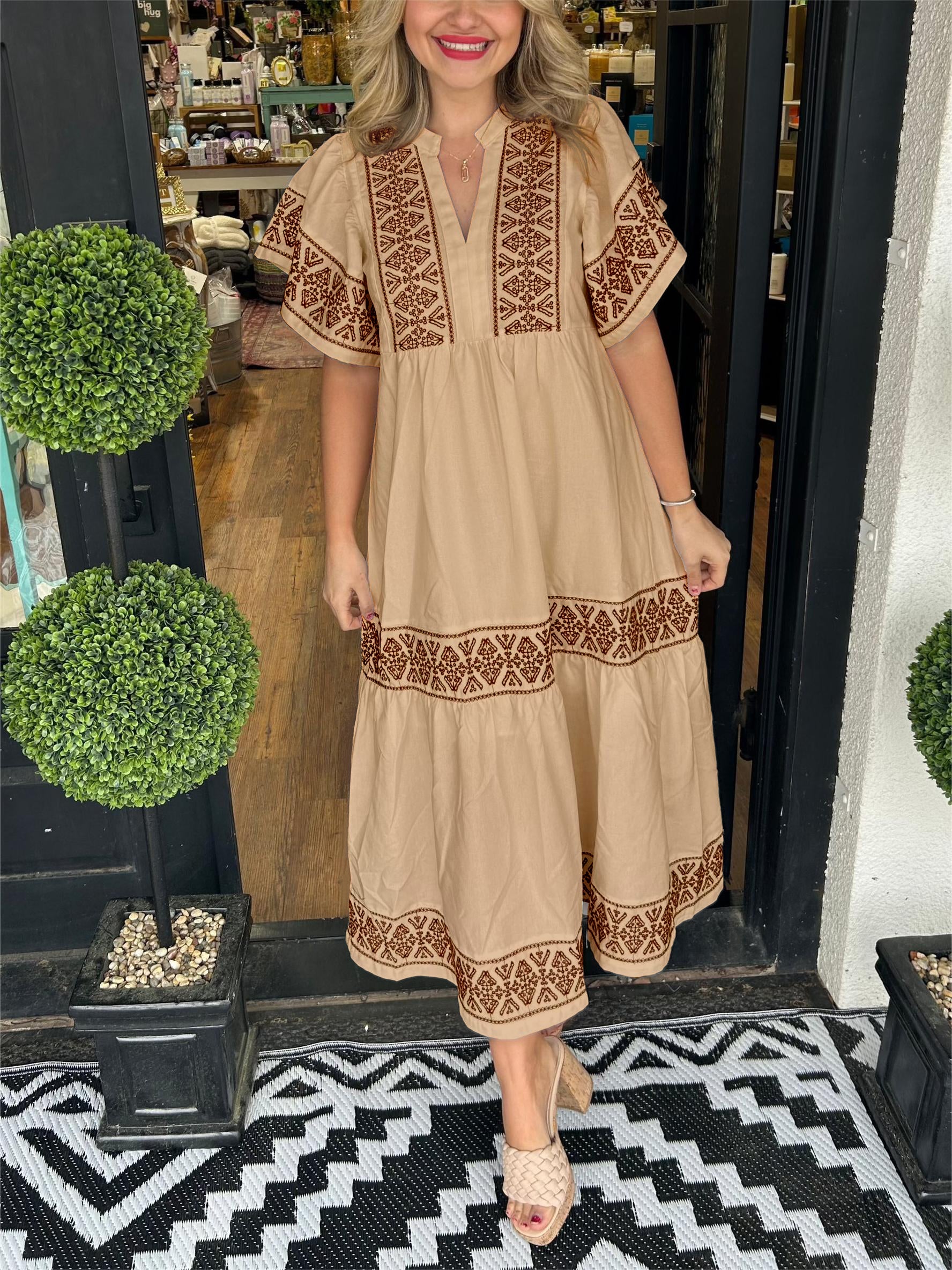 Kaia - Women's Boho Midi Dress with Embroidered Trim - photo 6