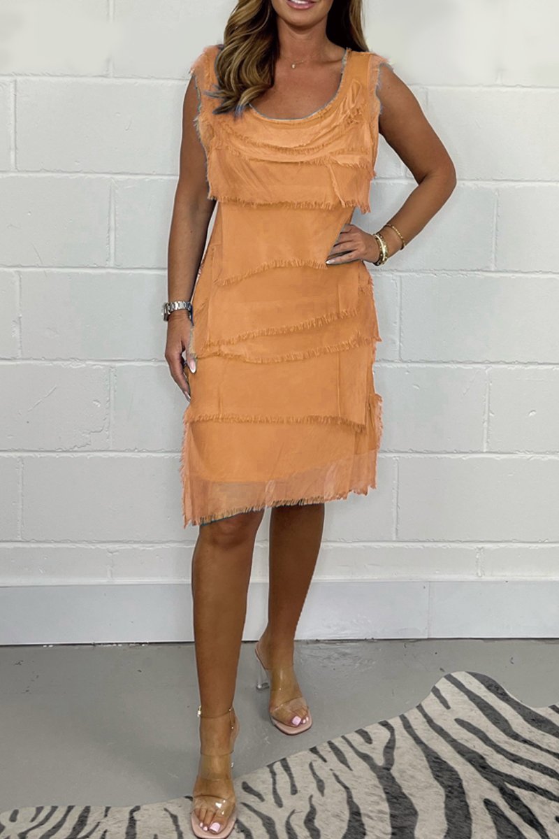 Katrina - Women's Tiered Sleeveless Midi Dress with Frayed Hem - photo 7