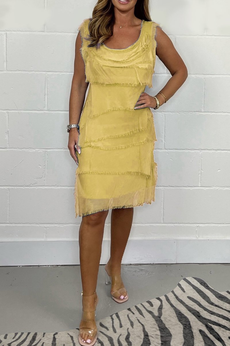 Katrina - Women's Tiered Sleeveless Midi Dress with Frayed Hem - photo 8