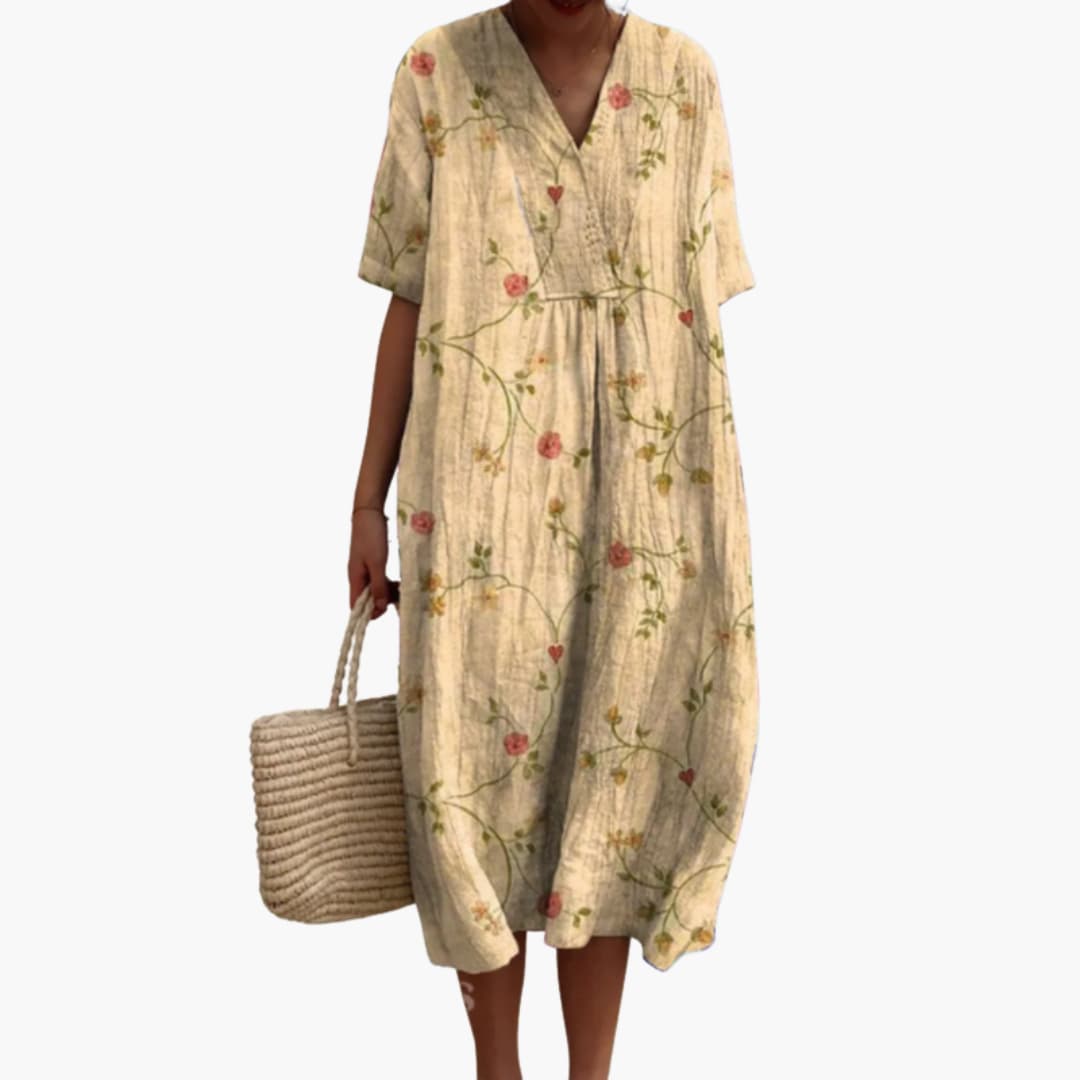 Katya - Women's Floral V Neck Short Sleeve Oversized Casual Midi Dress - photo 10