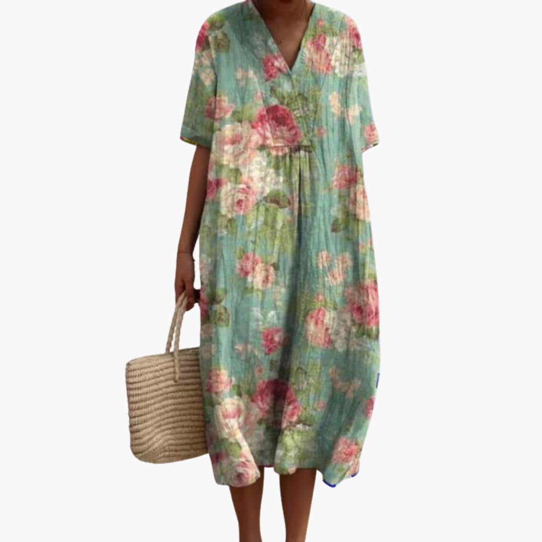Katya - Women's Floral V Neck Short Sleeve Oversized Casual Midi Dress - photo 11