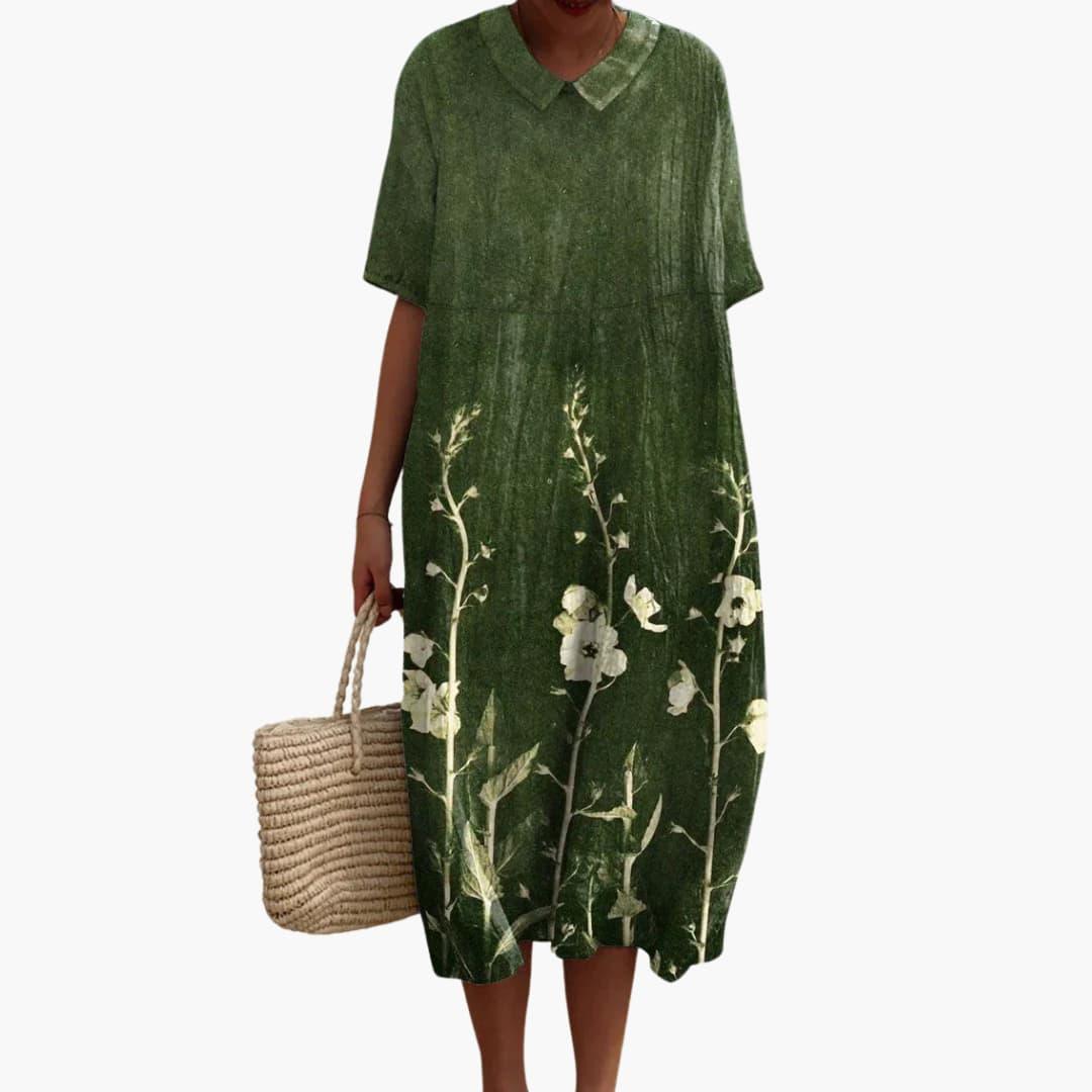 Katya - Women's Floral V Neck Short Sleeve Oversized Casual Midi Dress - photo 2