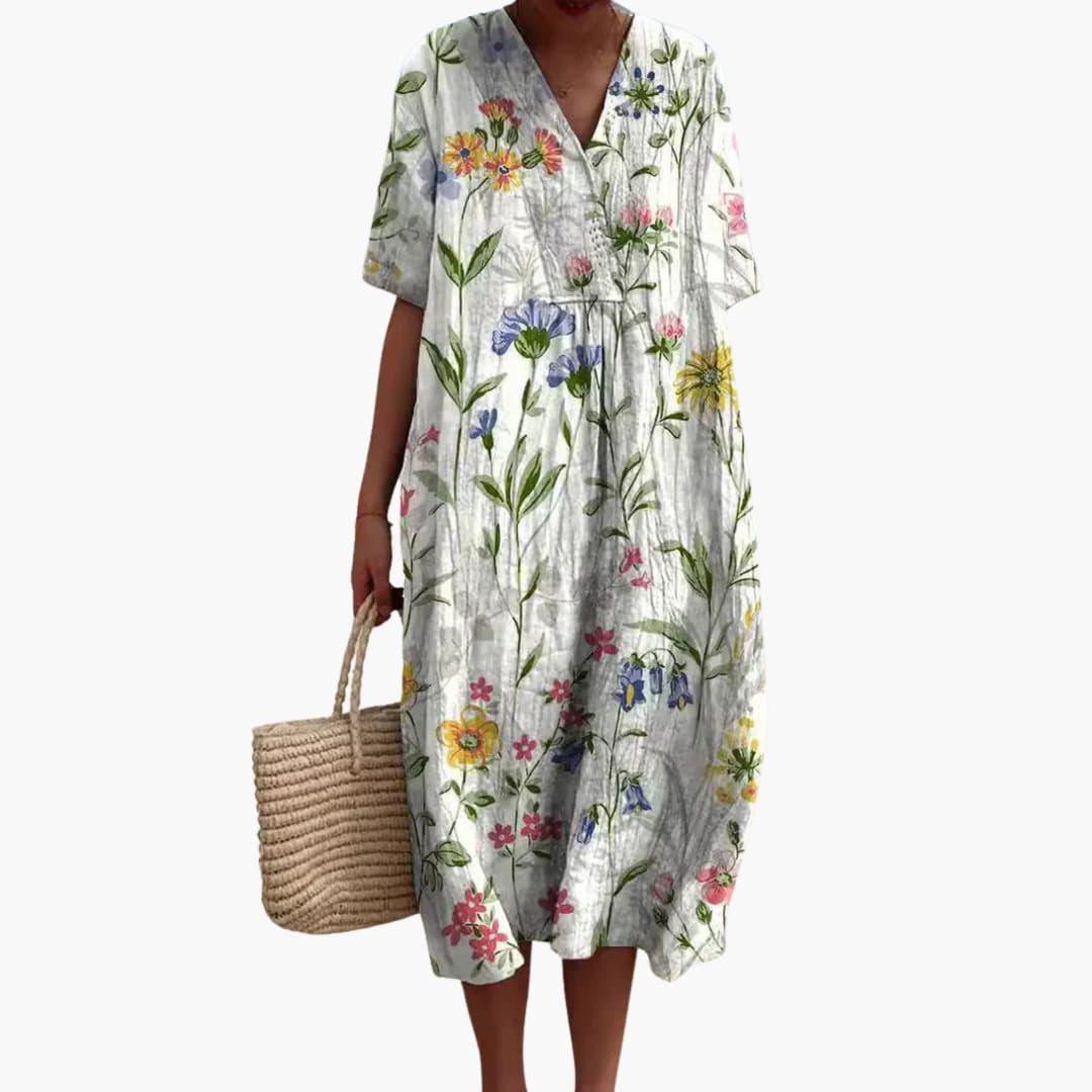 Katya - Women's Floral V Neck Short Sleeve Oversized Casual Midi Dress - photo 4