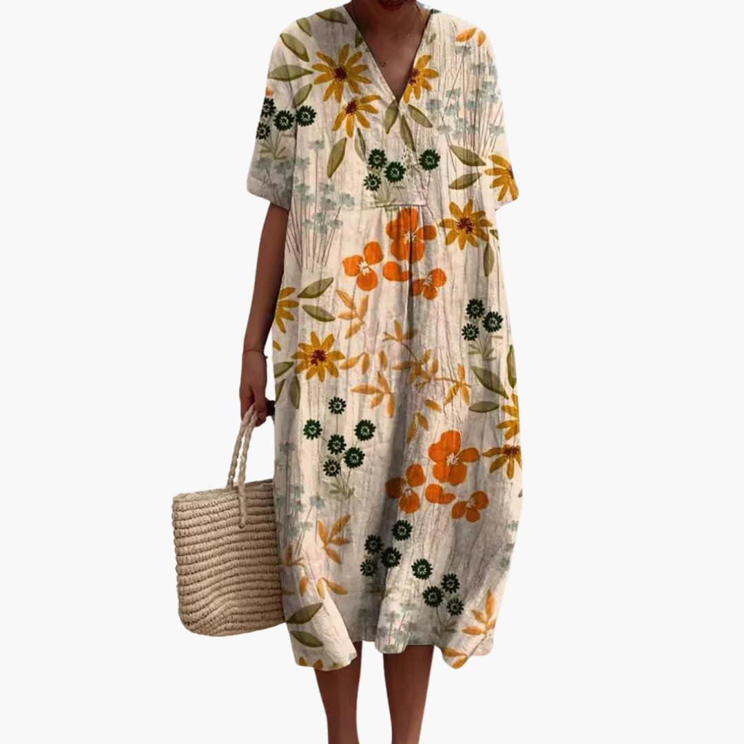 Katya - Women's Floral V Neck Short Sleeve Oversized Casual Midi Dress - photo 5