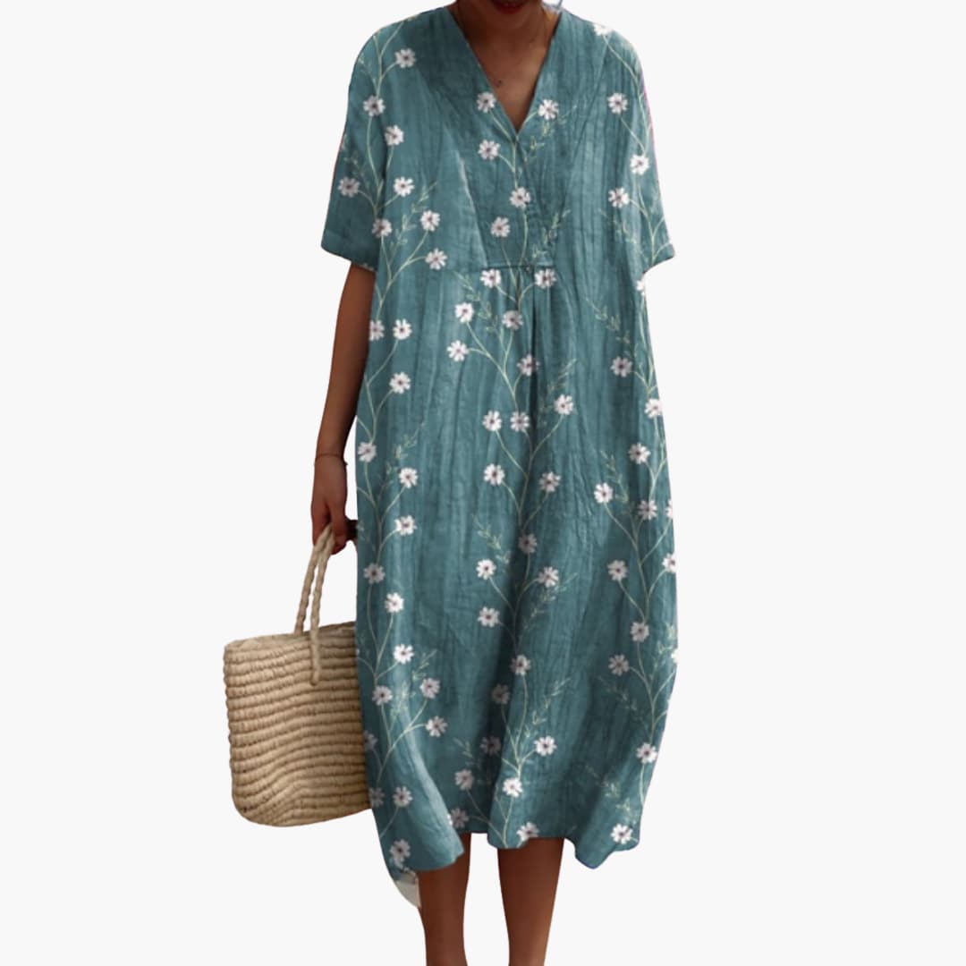 Katya - Women's Floral V Neck Short Sleeve Oversized Casual Midi Dress - photo 6