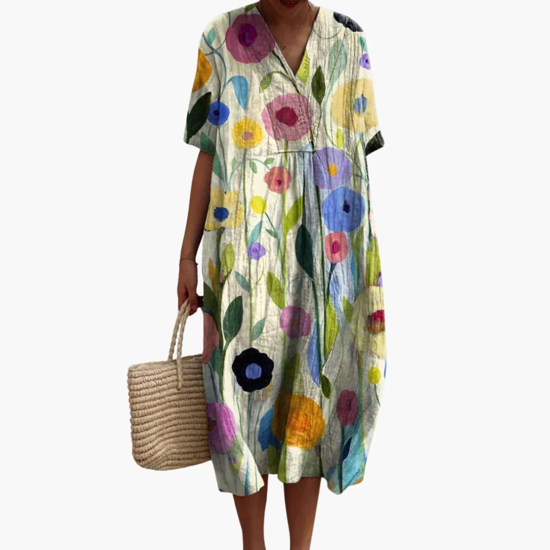 Katya - Women's Floral V Neck Short Sleeve Oversized Casual Midi Dress - photo 7