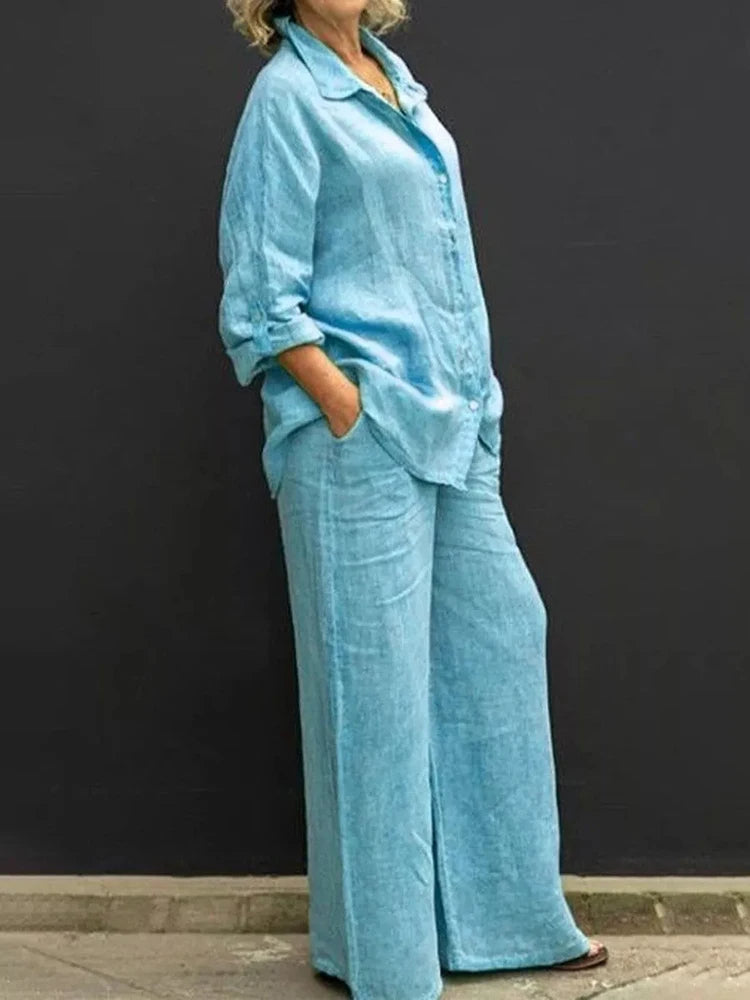 Etta - Women's Flowing Linen Two-Piece Set with Long Sleeves