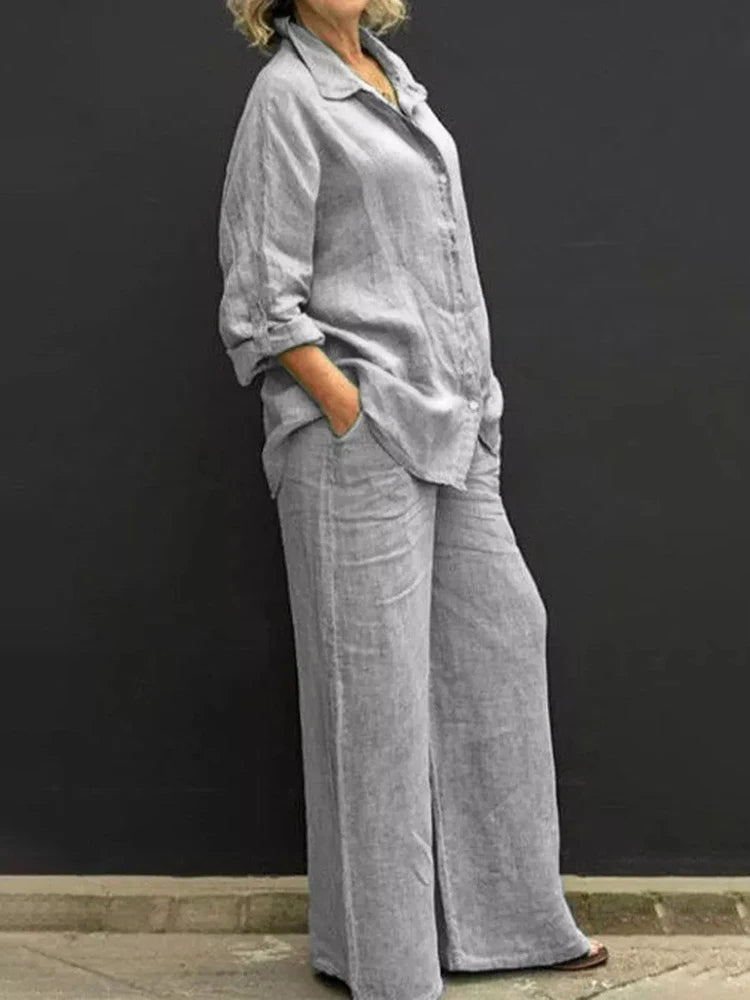 Etta - Women's Flowing Linen Two-Piece Set with Long Sleeves