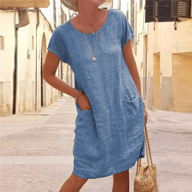 Rochie dreaptă minimalistă de damă cu buzunare