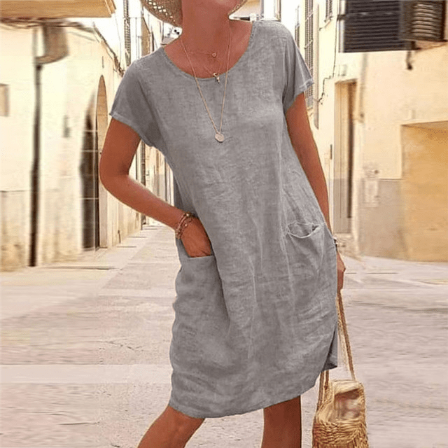 Rochie dreaptă minimalistă de damă cu buzunare