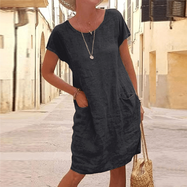 Rochie dreaptă minimalistă de damă cu buzunare