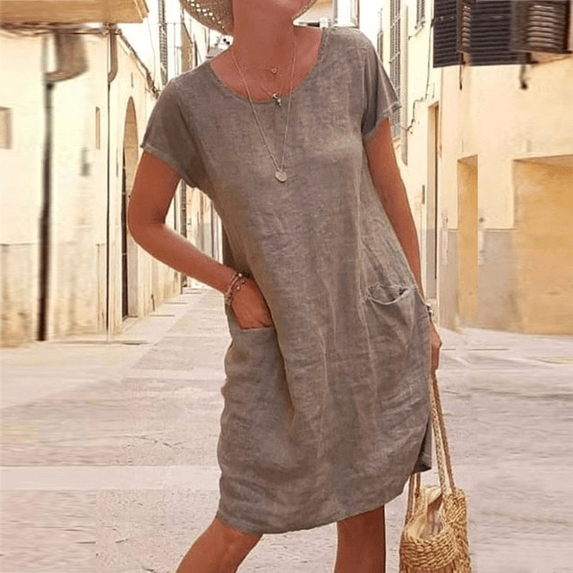 Rochie dreaptă minimalistă de damă cu buzunare