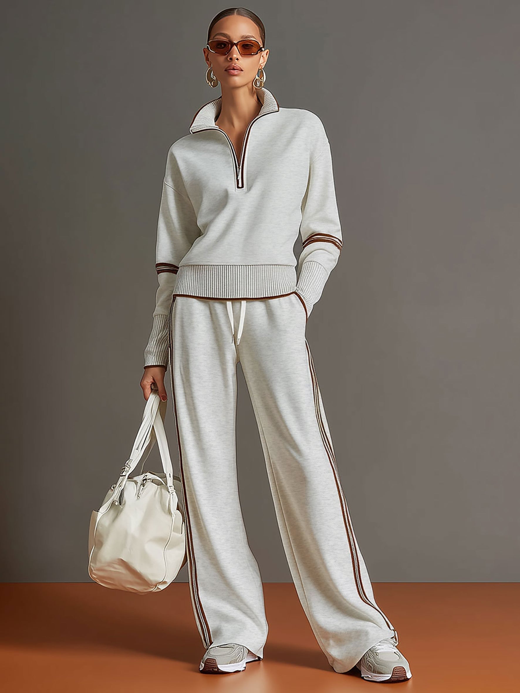 Women's Half-Zip Sweatshirt & Wide-Leg Trouser Co-Ord Set - photo 4