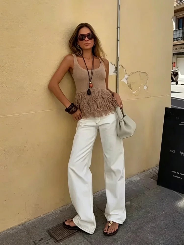 Lacie - Women's Sleeveless Knit Top with Fringe Hem - photo 3