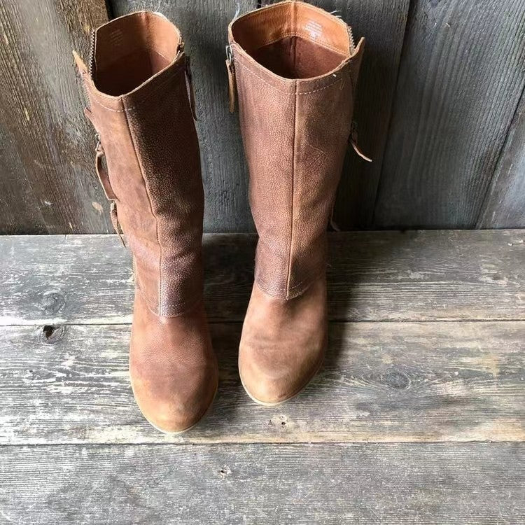 Laurel - Women's Mid-Calf Boots with Side Zip and Buckle Strap - photo 2