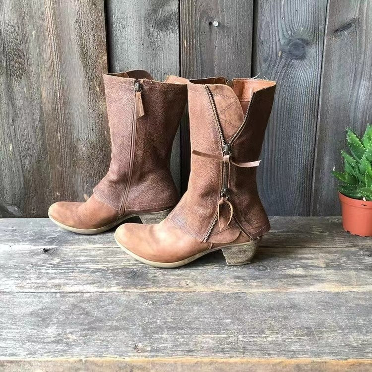 Laurel - Women's Mid-Calf Boots with Side Zip and Buckle Strap - photo 4