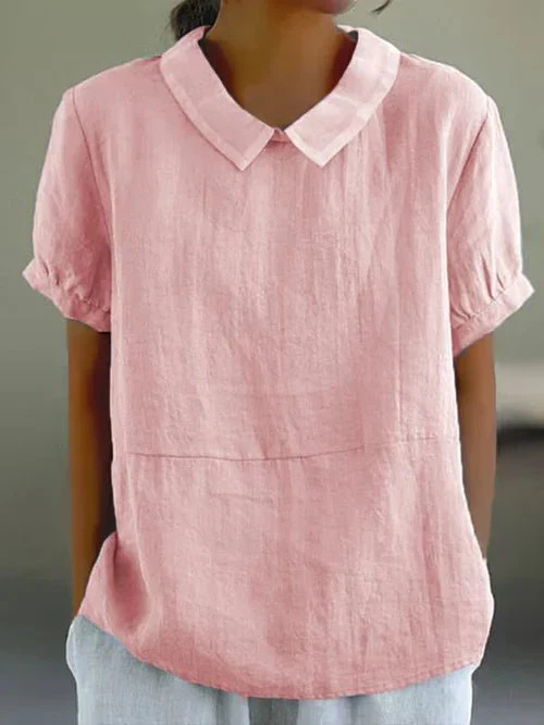 Leonora - Women's Linen Blouse with Peter Pan Collar - photo 3