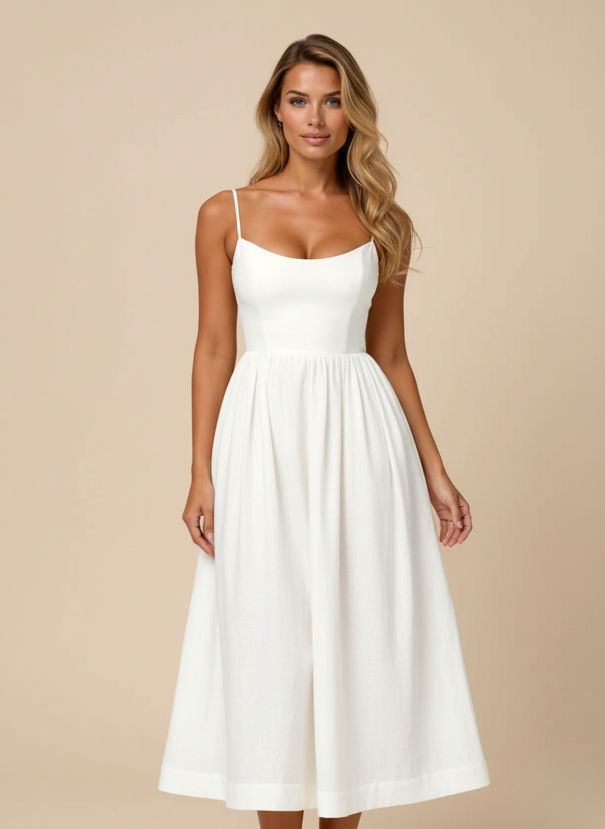 Leontine - Women's Flowing Midi Dress with Fine Straps - photo 1