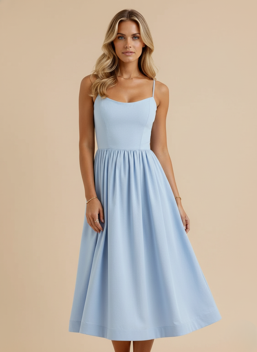 Leontine - Women's Flowing Midi Dress with Fine Straps - photo 2