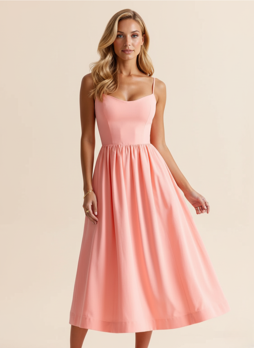Leontine - Women's Flowing Midi Dress with Fine Straps - photo 3