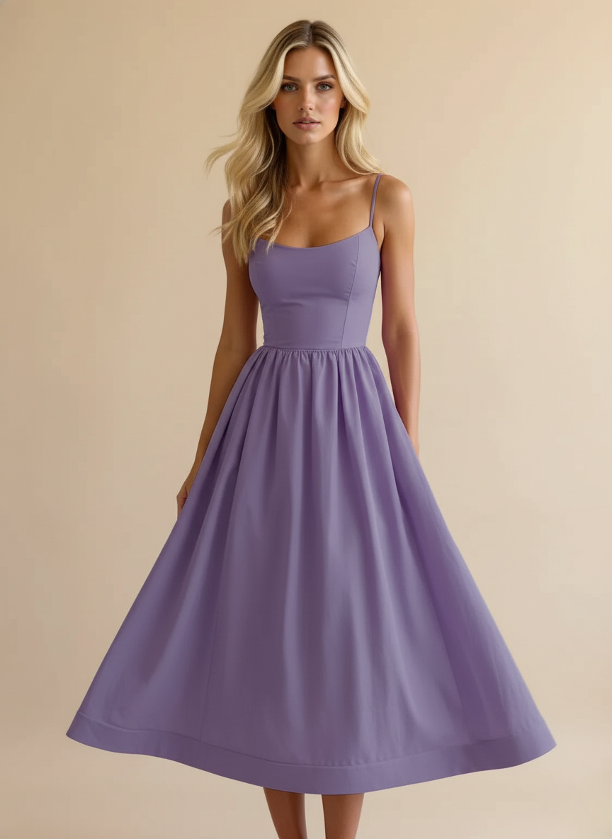 Leontine - Women's Flowing Midi Dress with Fine Straps - photo 4