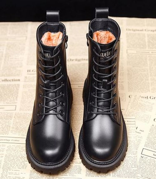 Jacinta - Women's Lace-Up Combat Boots with Faux Fur Lining - photo 1