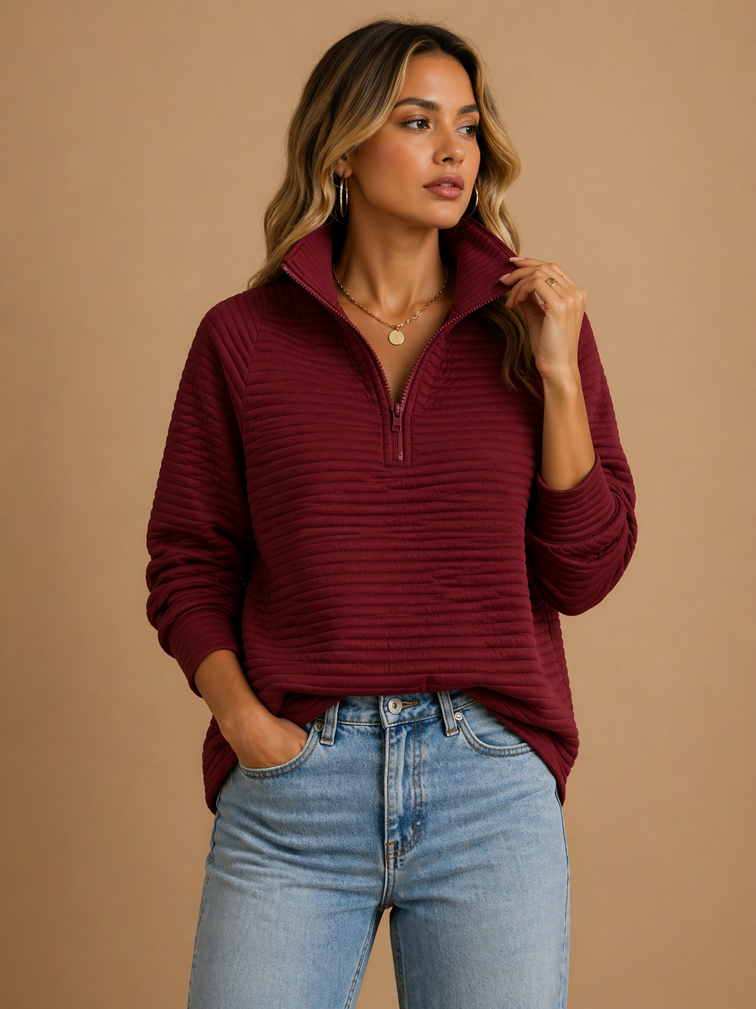 Lois - Women's Ribbed Jumper with Zip Front - photo 3