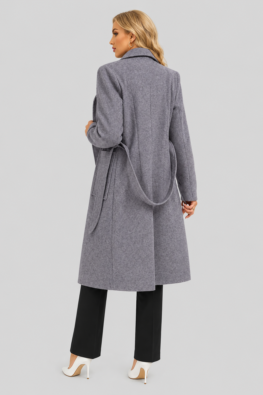 Lola - Women's Long Wool-Look Coat with Tie Belt – view 12