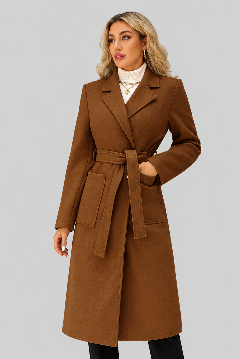 Lola - Women's Long Wool-Look Coat with Tie Belt – view 13
