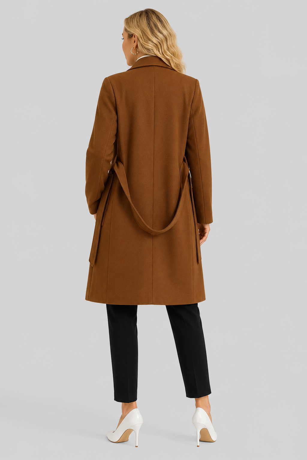 Lola - Women's Long Wool-Look Coat with Tie Belt – view 16