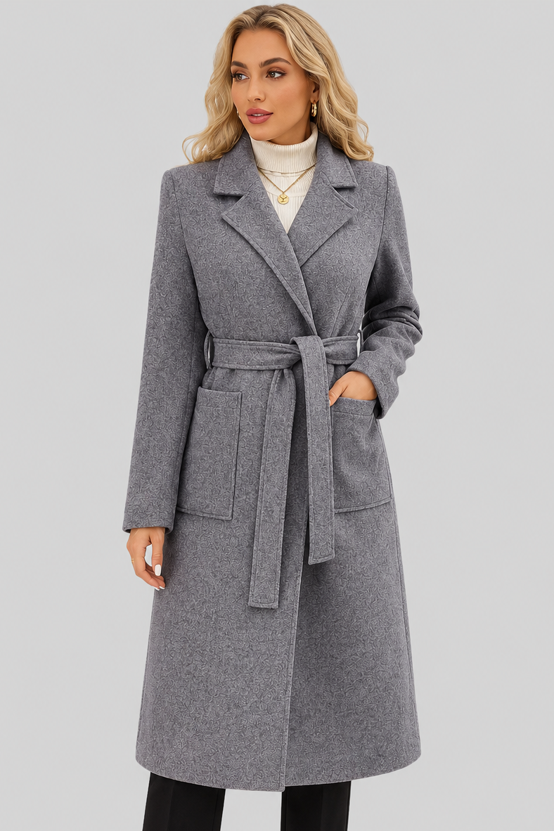 Lola - Women's Long Wool-Look Coat with Tie Belt – view 9