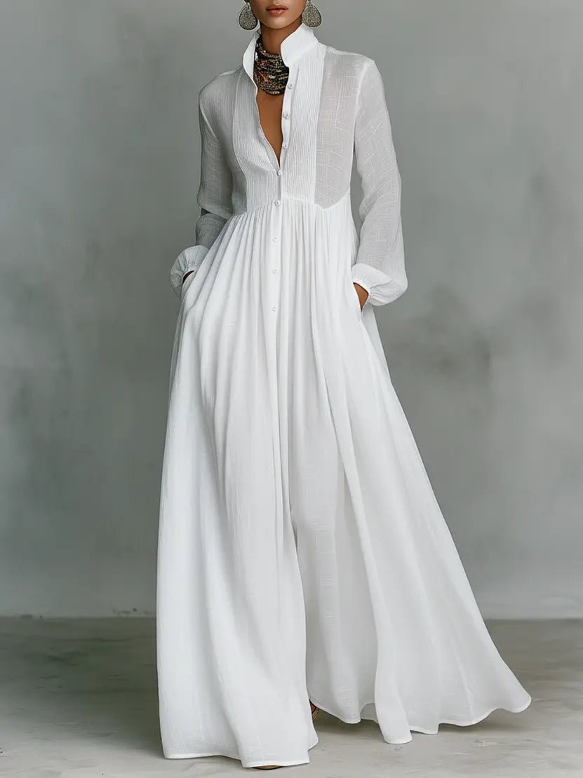Francesca - Women's Flowing Maxi Dress with a Shirt Collar