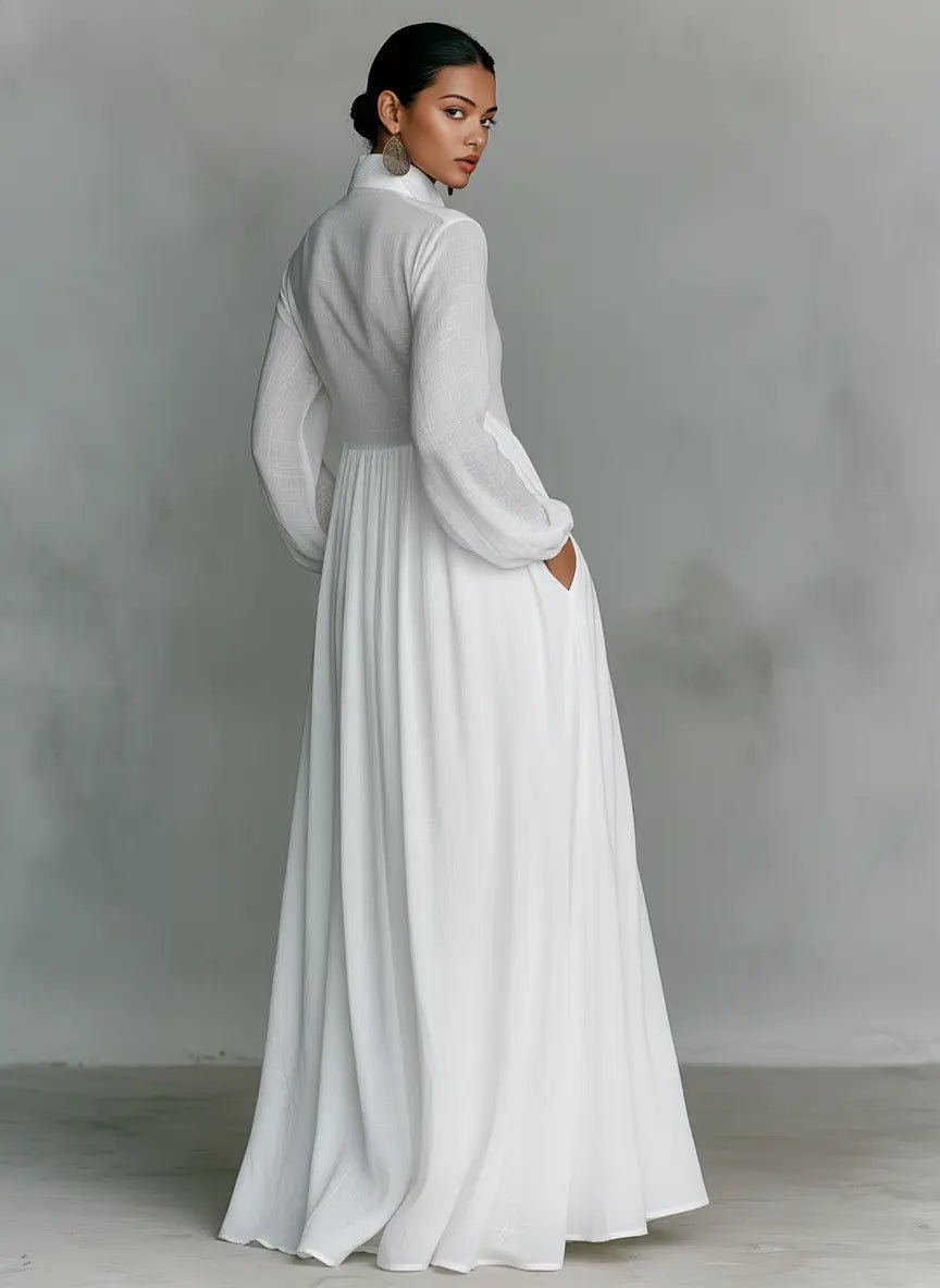 Francesca - Women's Flowing Maxi Dress with a Shirt Collar