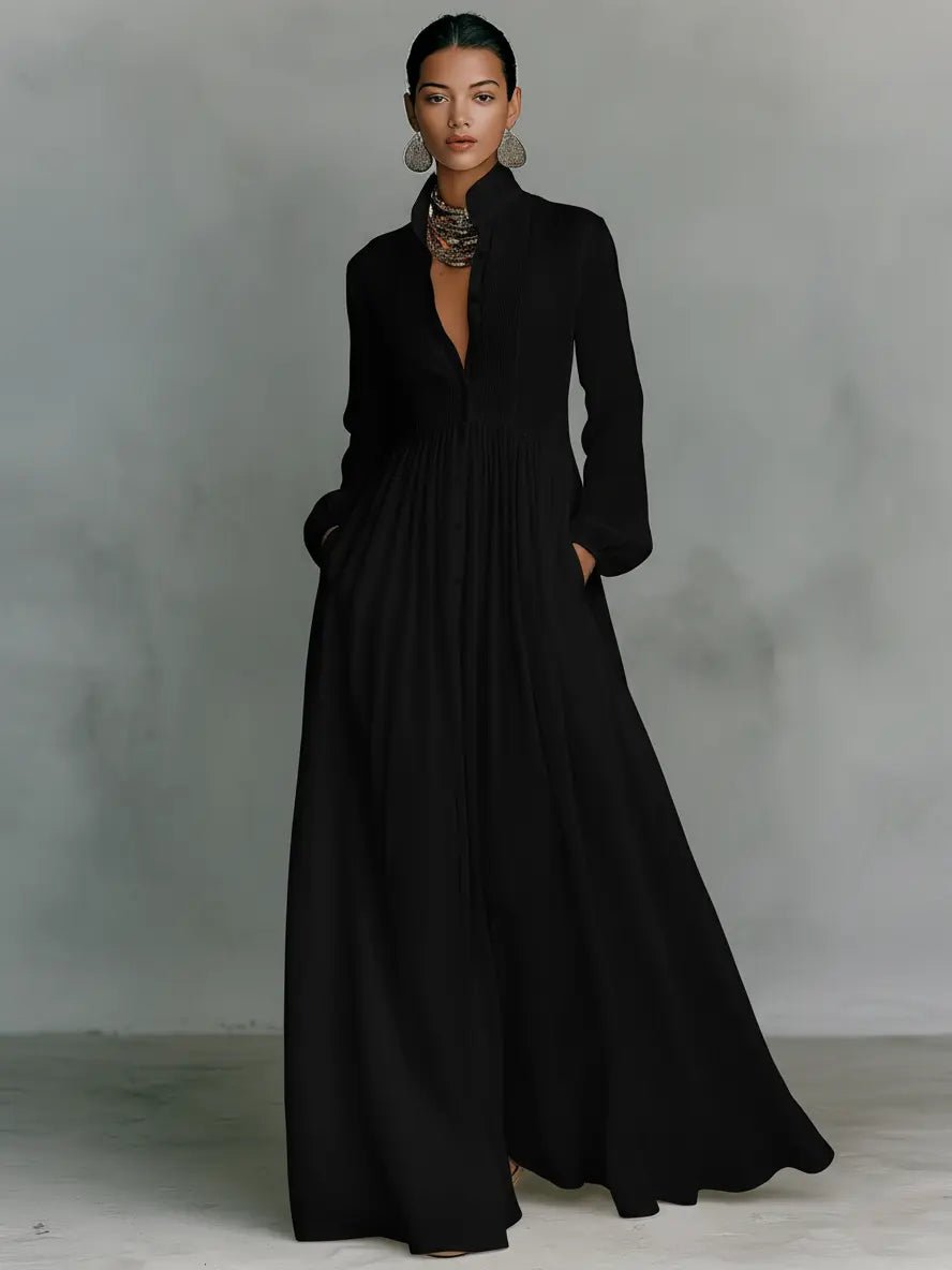 Francesca - Women's Flowing Maxi Dress with a Shirt Collar